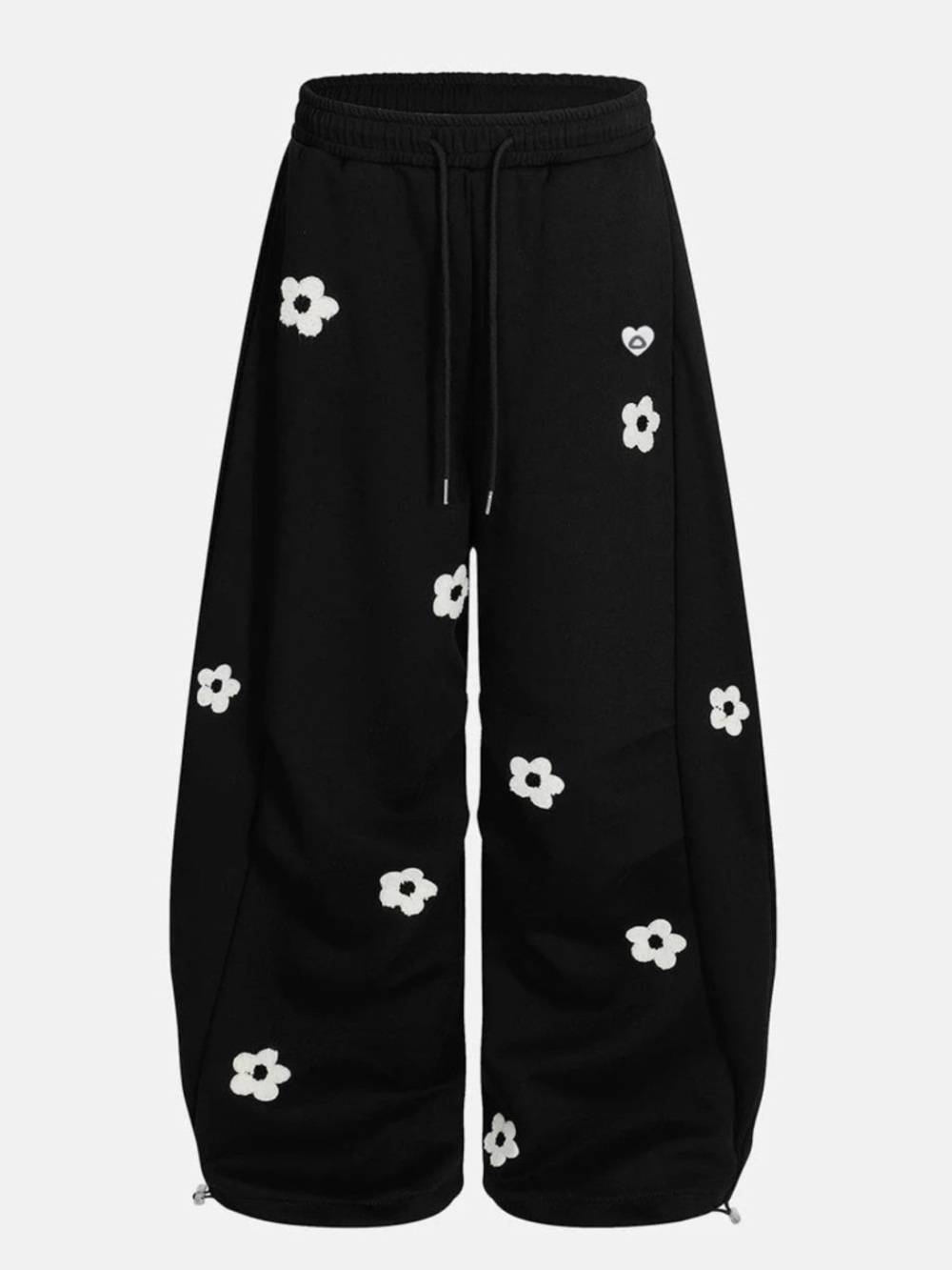 Aelfric Eden - Black Embroidered Floral Baggy Barrel Sweatpants (XL)